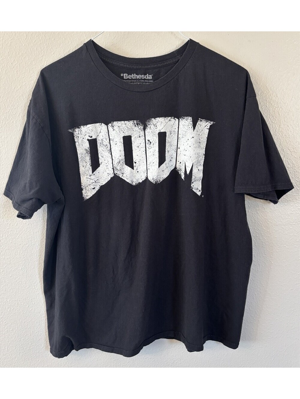 2016 DOOM Video Game Promo T Shirt XXL Bethesda Black w/ White Logo